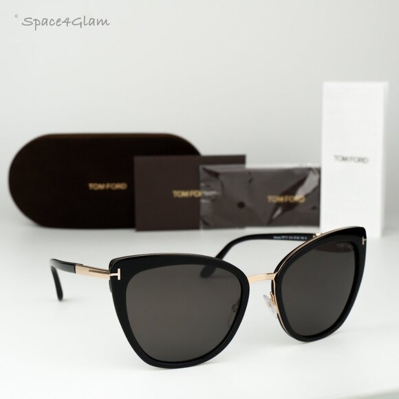 Tom Ford Women Sunglasses Black Gold Smoke Semi Cat Eye FT0717 01A BRAND NEW main image 6